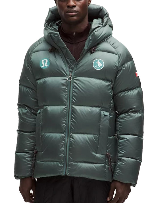 Team Canada inspired green hooded puffer jacket recreated in lululemon Winter Olympics 2026 style