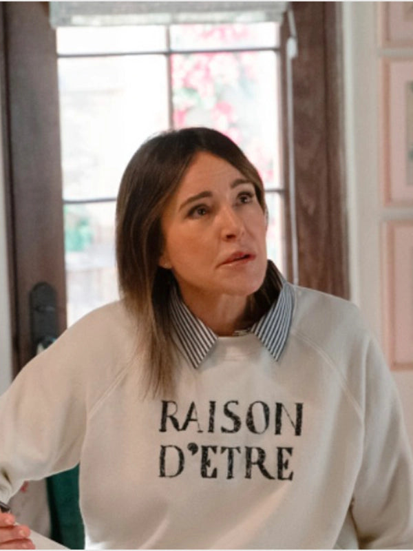 Cream RECREATED Christa Miller Shrinking S03 Liz Raison D’Etre fleece sweatshirt with soft brushed fabric