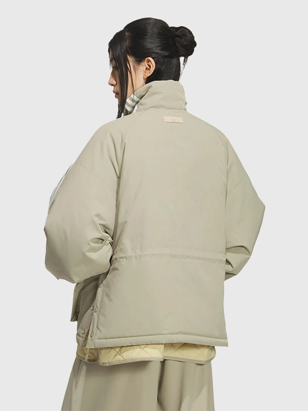 RECREATED Adidas 3S padded jacket featuring an oversized silhouette and signature 3-Stripes detailing