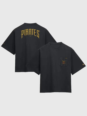 Recreated Pittsburgh Pirates Nike black 2026 City Connect pocket boxy t-shirt with clean team graphics and relaxed silhouette