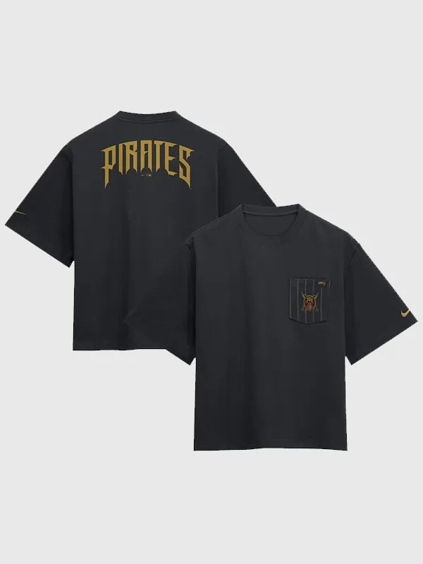 Recreated Pittsburgh Pirates Nike black 2026 City Connect pocket boxy t-shirt with clean team graphics and relaxed silhouette