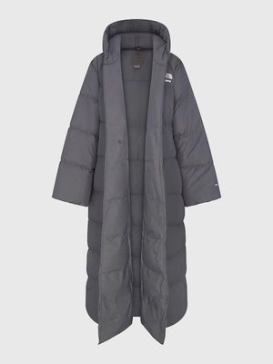 Recreated grey Nuptse Wrap Parka Puffer Coat with belted wrap design and premium insulated construction from the 2025 drop.