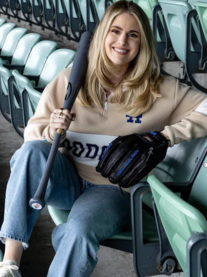 UCLA Health Dodgers Women’s Night Quarter Zip Sweatshirt designed with relaxed fit and smooth half-zip front detailing
