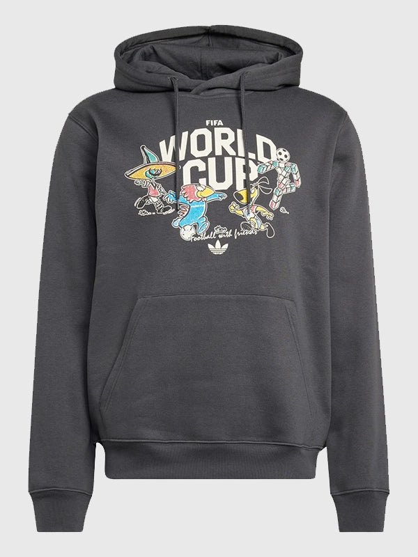 RECREATED Adidas FIFA World 2026 mascot fleece pullover hoodie in grey with a soft, casual feel