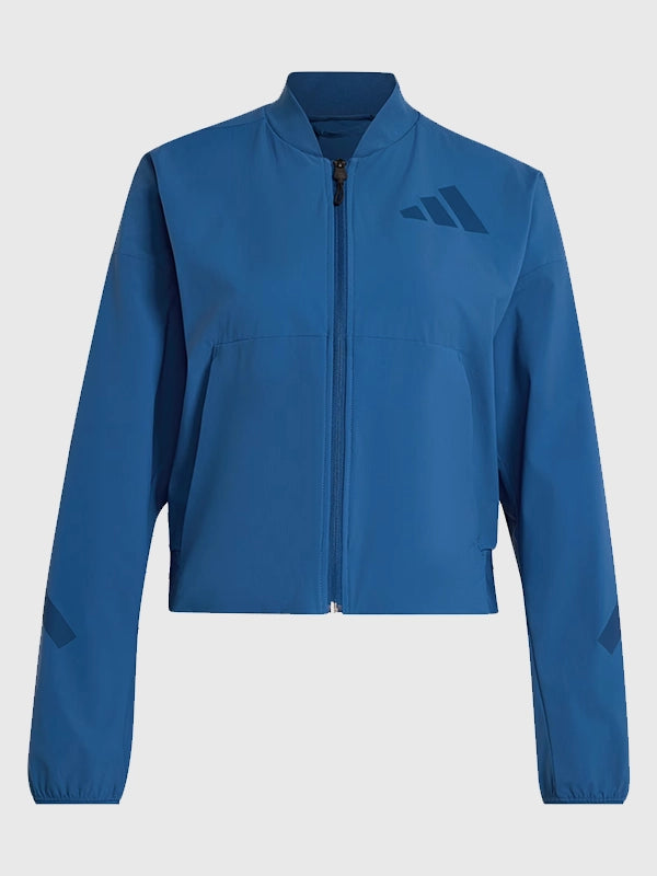 RECREATED Adidas Z.N.E. 2026 Unisex Woven Blue Bomber Jacket featuring lightweight woven construction with a clean athletic bomber silhouette