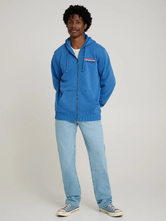 Recreated Eleven inspired blue zip-up fleece hoodie from Wrangler x Stranger Things season 5 collaboration