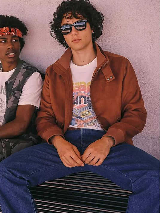 Steve Harrington inspired Stranger Things S05 brown suede jacket with Wrangler-style craftsmanship and timeless look