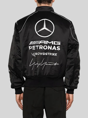 RECREATED Mercedes-AMG Petronas F1 Logo Detail Y3 x AMG Bomber Jacket crafted with smooth outerwear construction and contemporary performance-driven design