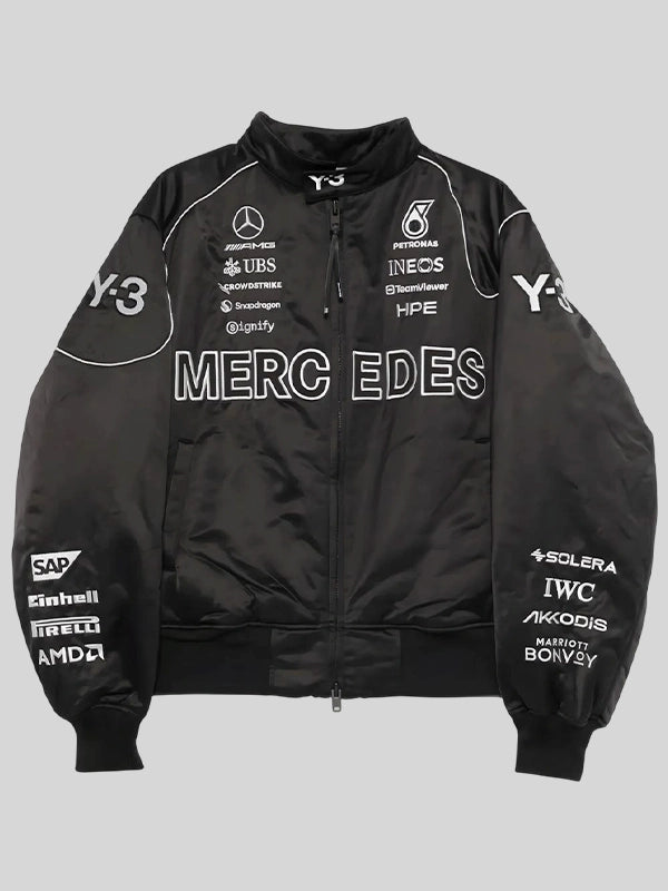 RECREATED Y-3 x Mercedes-AMG x Mercedes-AMG Petronas Formula One Team F1 Logo-Detail Bomber Jacket featuring a sleek motorsport-inspired silhouette with modern athletic styling