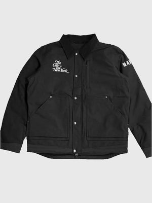 Black RECREATED Carhartt jacket by Mayor Zohran Mamdani featuring The City of New York branding, unisex style