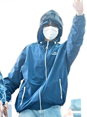 Swim BTS jacket inspired Keep Swimming design in blue with modern streetwear look and comfortable fit