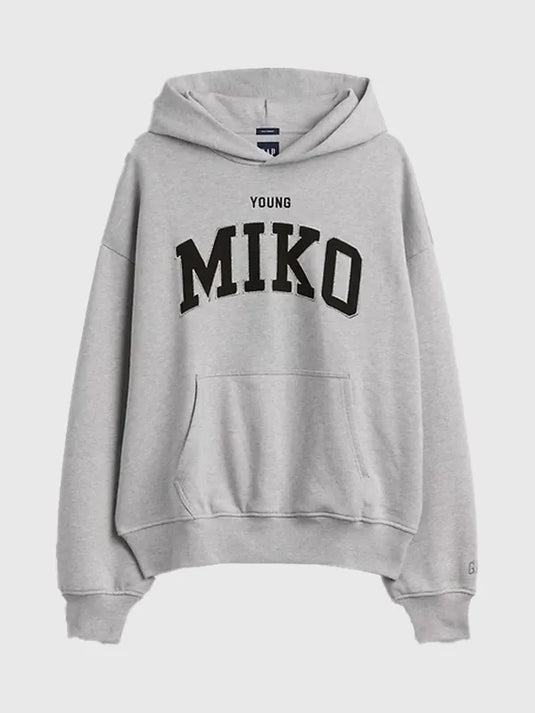 RECREATED Gap x Young Miko 2026 Grey Fleece Unisex Hoodie featuring soft fleece fabric with a relaxed casual silhouette
