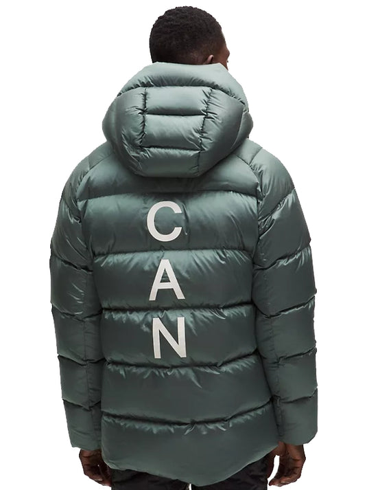 Winter Olympics 2026 Team Canada style green hooded puffer jacket recreated with insulated comfort